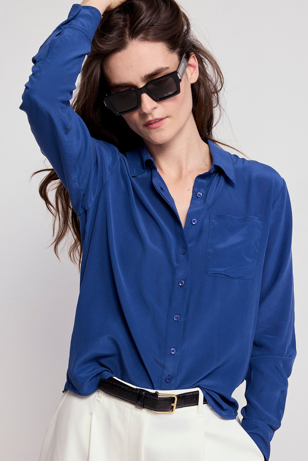 The Shirt by Rochelle Behrens Women's The Silk Shirt - Blue - Shirts The Shirt by Rochelle Behrens Women's The Silk Shirt - Blue - Shirts