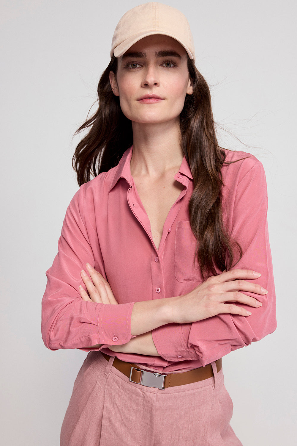 pink silk dress shirt Dusty Pink Satin Button Front Top - All Tops