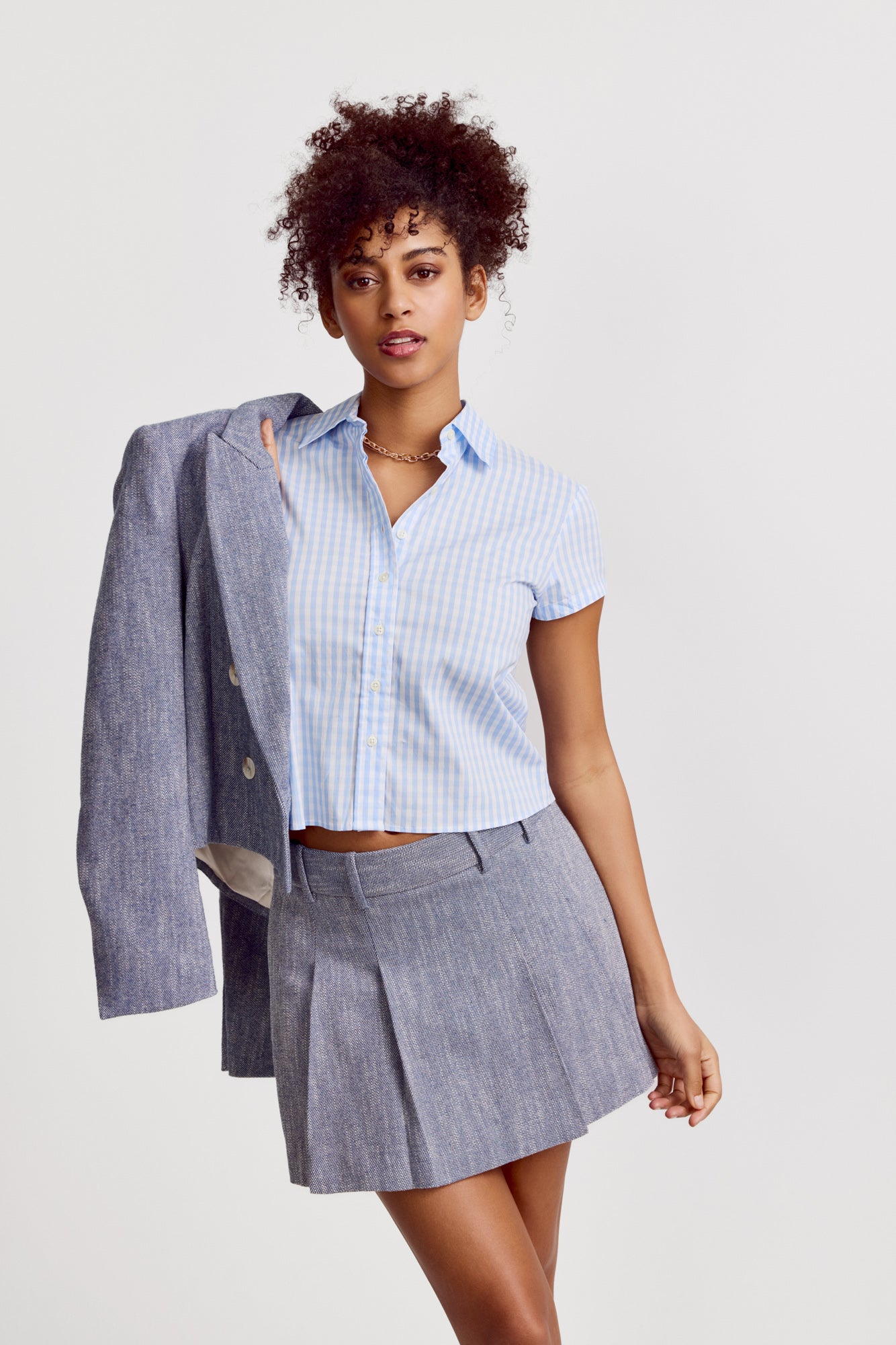 The Shirt The Boxy Short Sleeve Cropped Shirt Blue Checkered / S The Shirt The Boxy Short Sleeve Cropped Shirt Blue Checkered / S