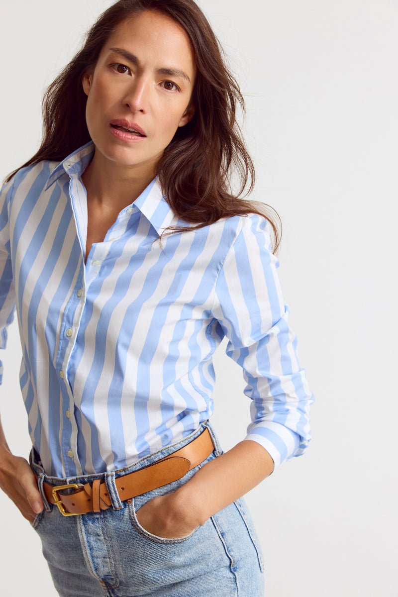 Cleo Button Up Shirt and Pants Set - White/Blue - Buy Women's Sets - Billy J