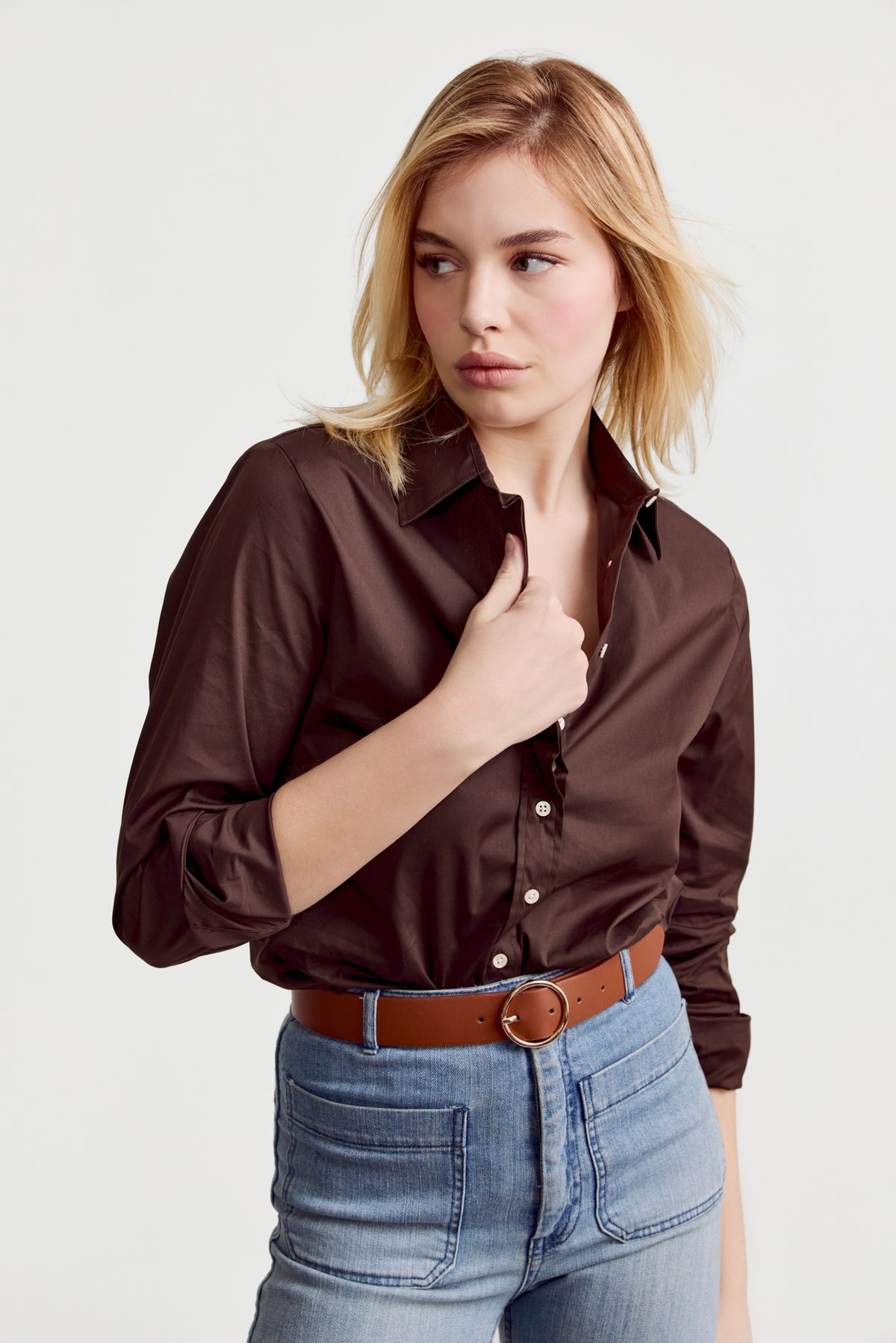 brown dress shirts for women The Shirt by Rochelle Behrens The Essentials Icon Shirt / L Lower calf