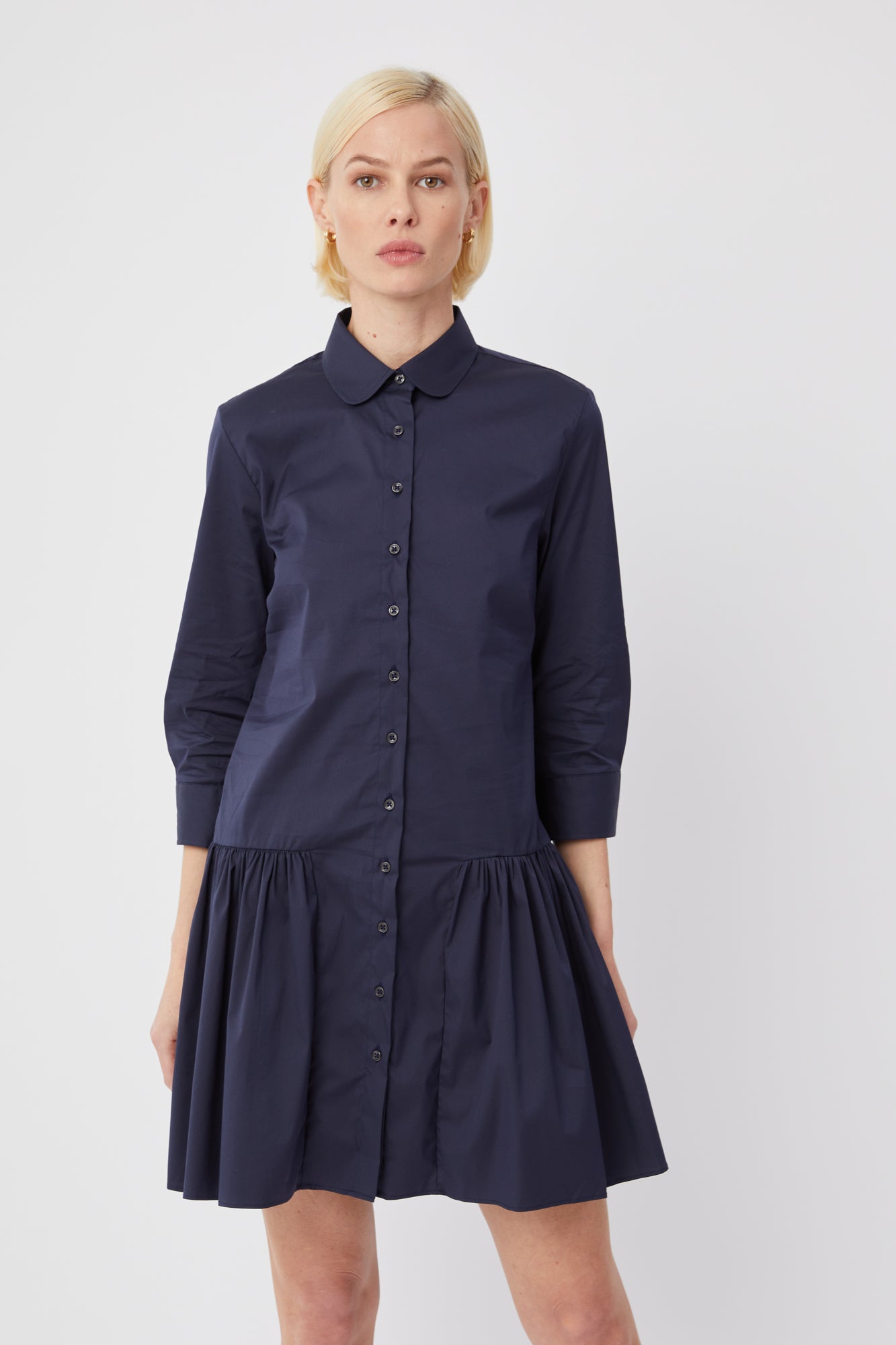 The Long Sleeve Drop Waist Shirt Dress Navy / XS The Long Sleeve Drop Waist Shirt Dress Navy / XS