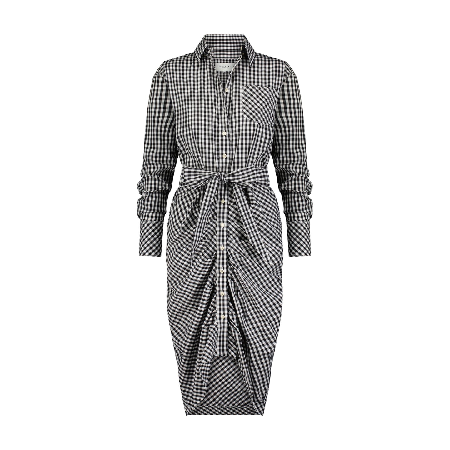 The Wrap Front Dress Black Check / S
