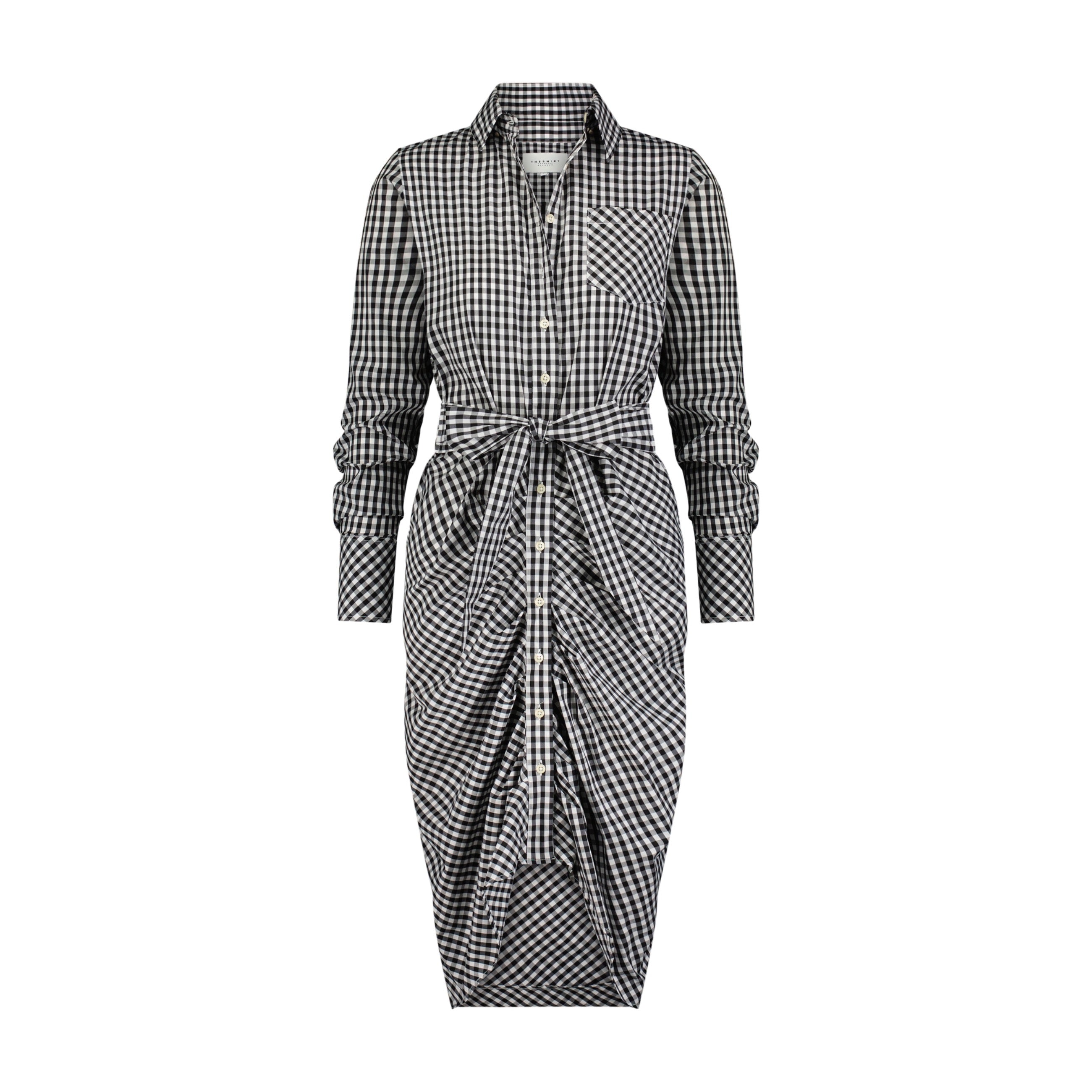 The Wrap Front Dress Black Check / S
