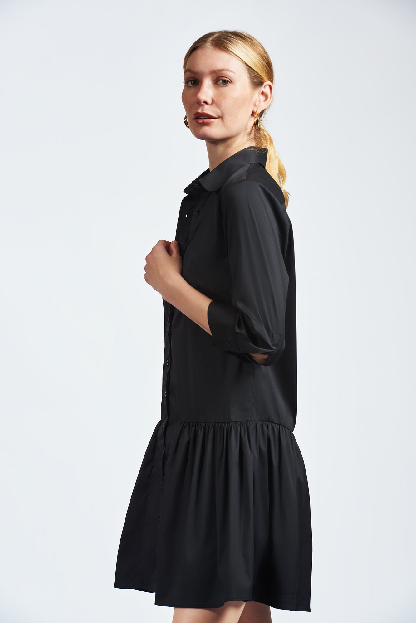 The Drop Waist Shirt Dress Black / S The Drop Waist Shirt Dress Black / S