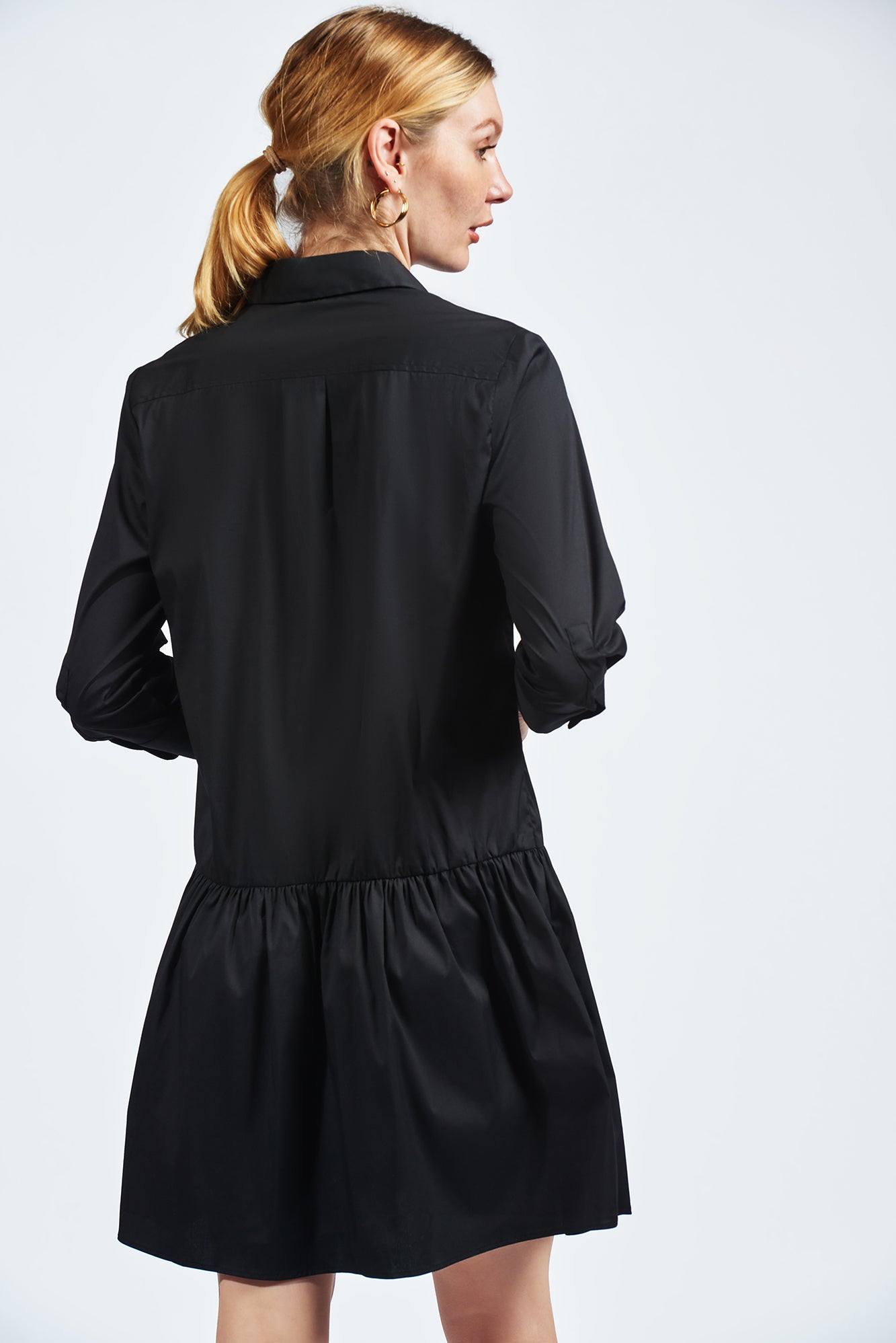 The Drop Waist Shirt Dress Black / S The Drop Waist Shirt Dress Black / S