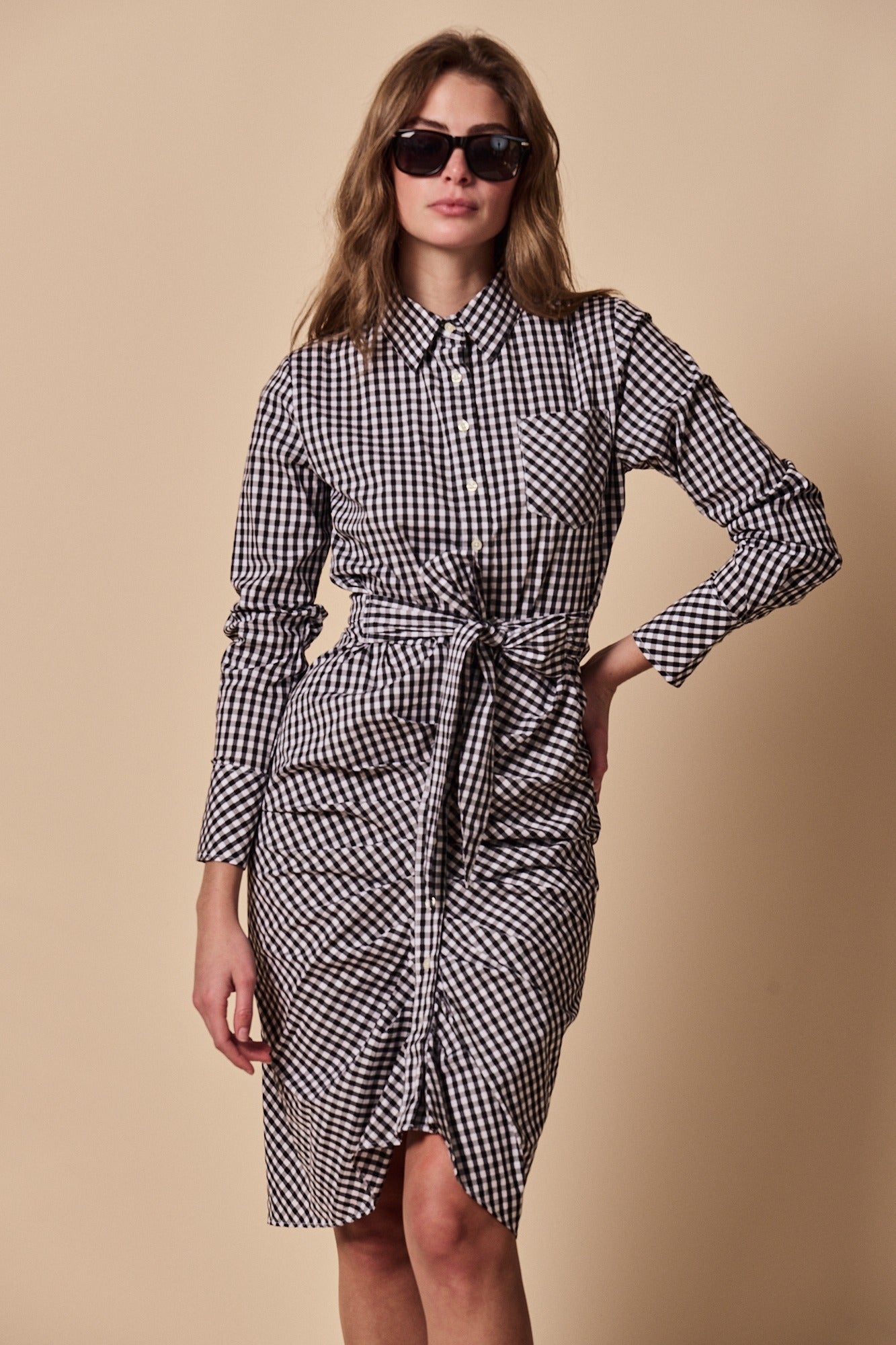 The Wrap Front Dress Black Check / S