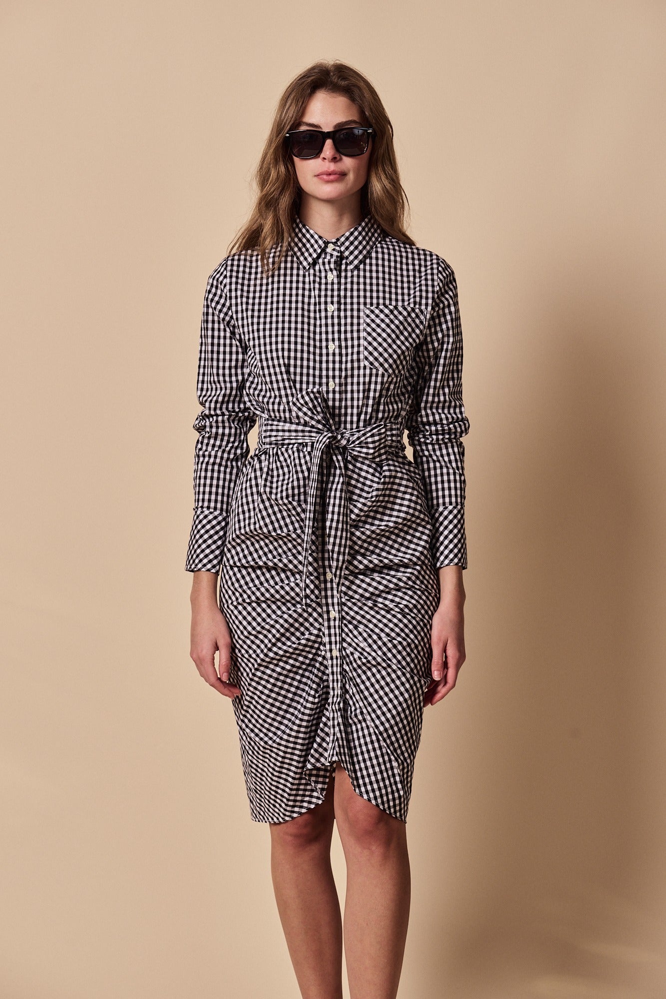 The Wrap Front Dress Black Check / S