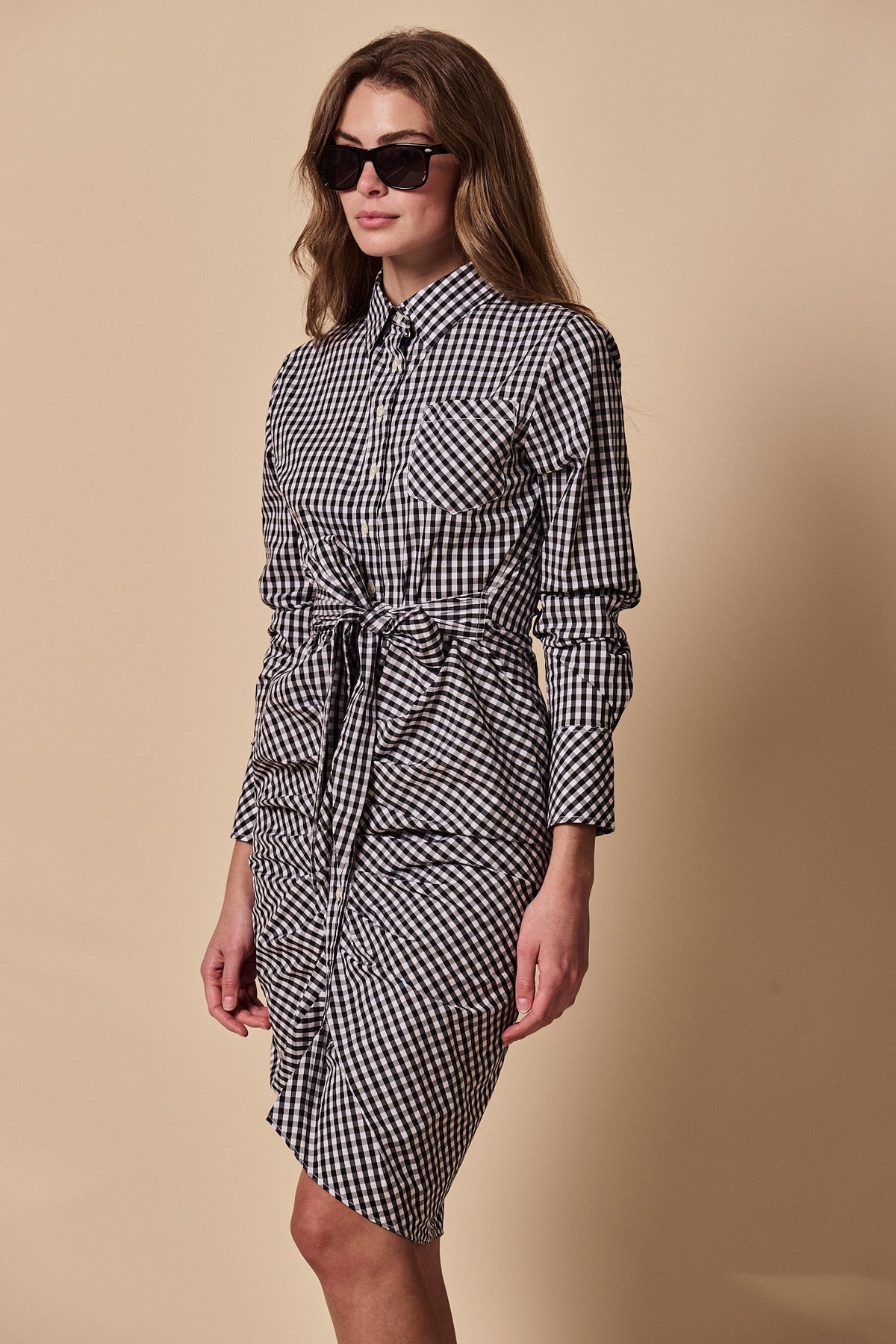 black and white shirt dress The Wrap Front Check / S US Size:16