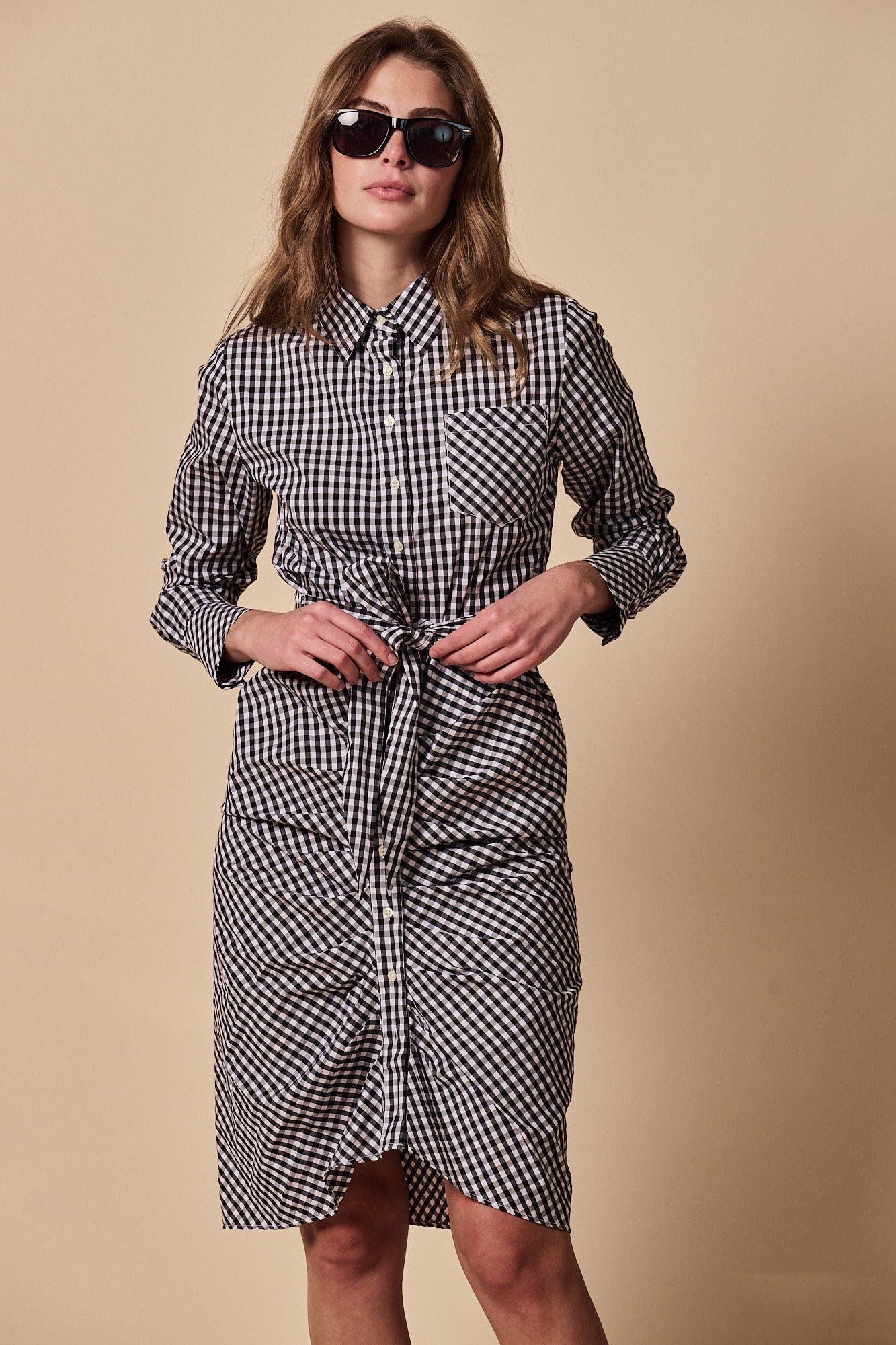 The Wrap Front Dress Black Check / S