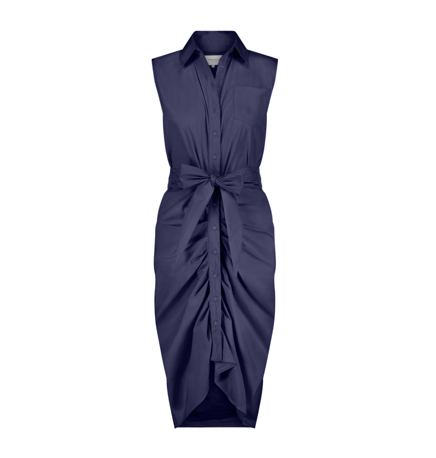 blue sleeveless wrap dress Linen Wrap Dress With Frills: Sleeveless Tunic With Pockets