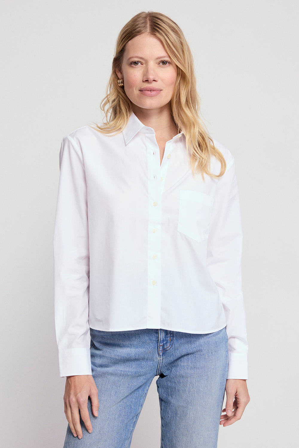 The Shirt by Rochelle Behrens Women's The Long Sleeve Boxy Crop Shirt - White - Shirts The Shirt by Rochelle Behrens Women's The Long Sleeve Boxy Crop Shirt - White - Shirts