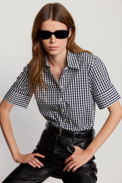 OUTIL / ウティ | CHEMISIER SYAM shirts シャツ | 1 | ホワイト/ブラック | レディース Sara White Tie Front Short Shirt Dress | Official Site