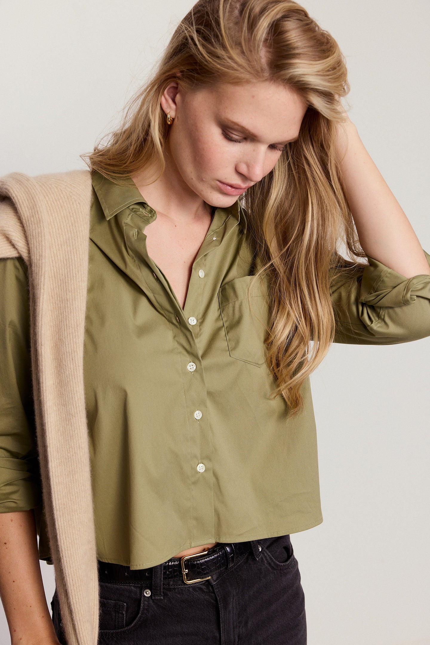 The Long Sleeve Boxy Crop Olive / S The Long Sleeve Boxy Crop Olive / S