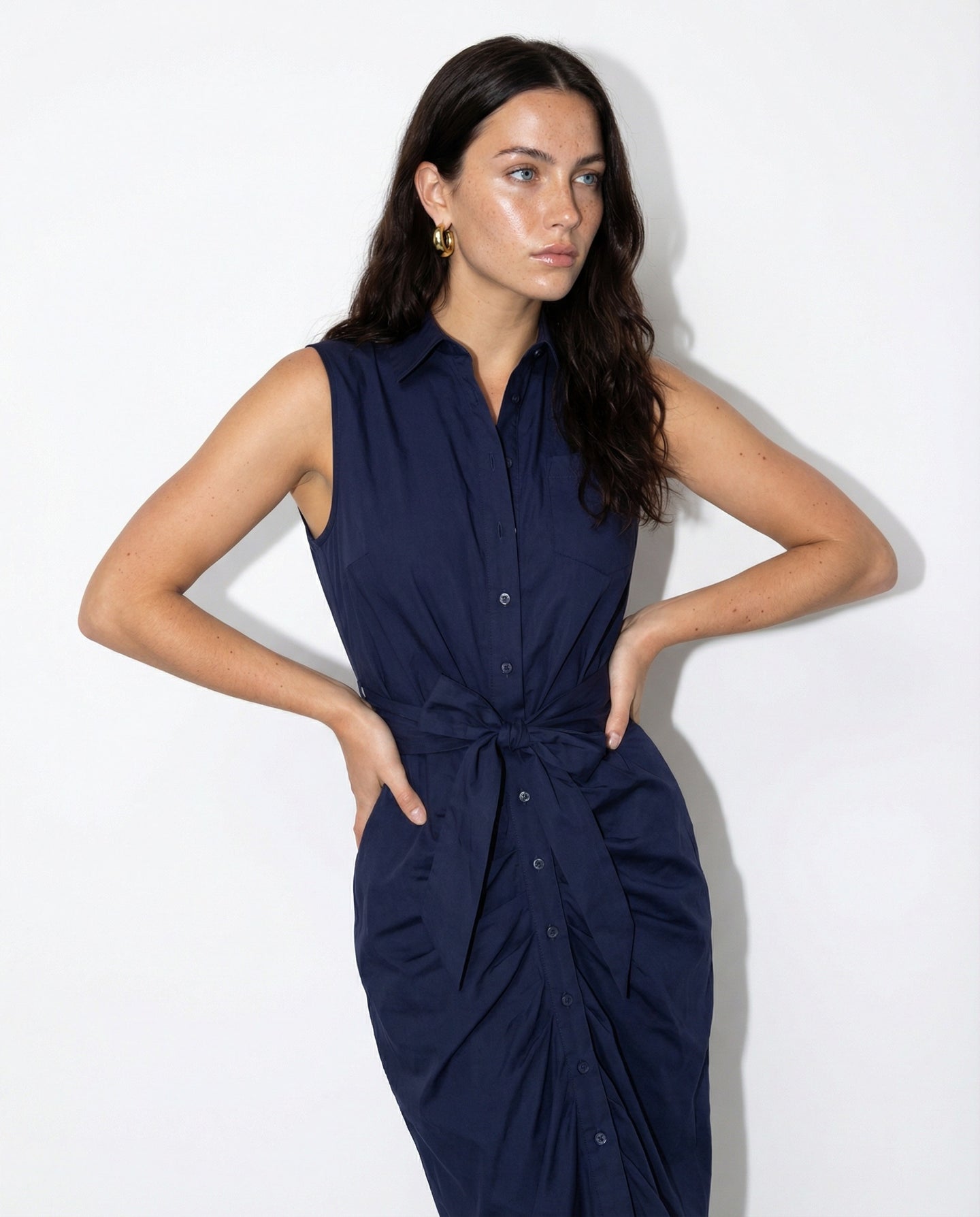 The Sleeveless Wrap Front Dress Navy / M