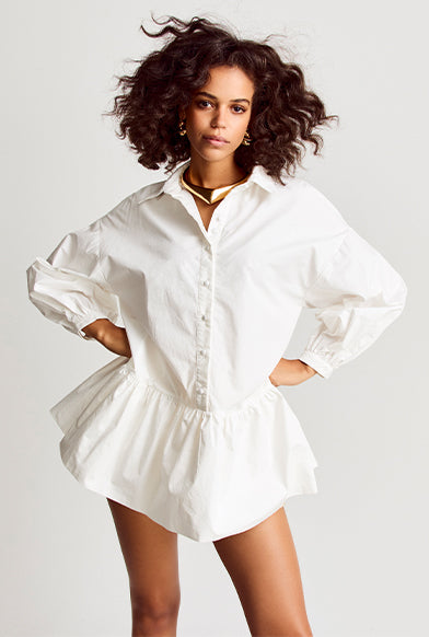 Women shirt dress Polo with side pockets-White – Trendyfashionbysn