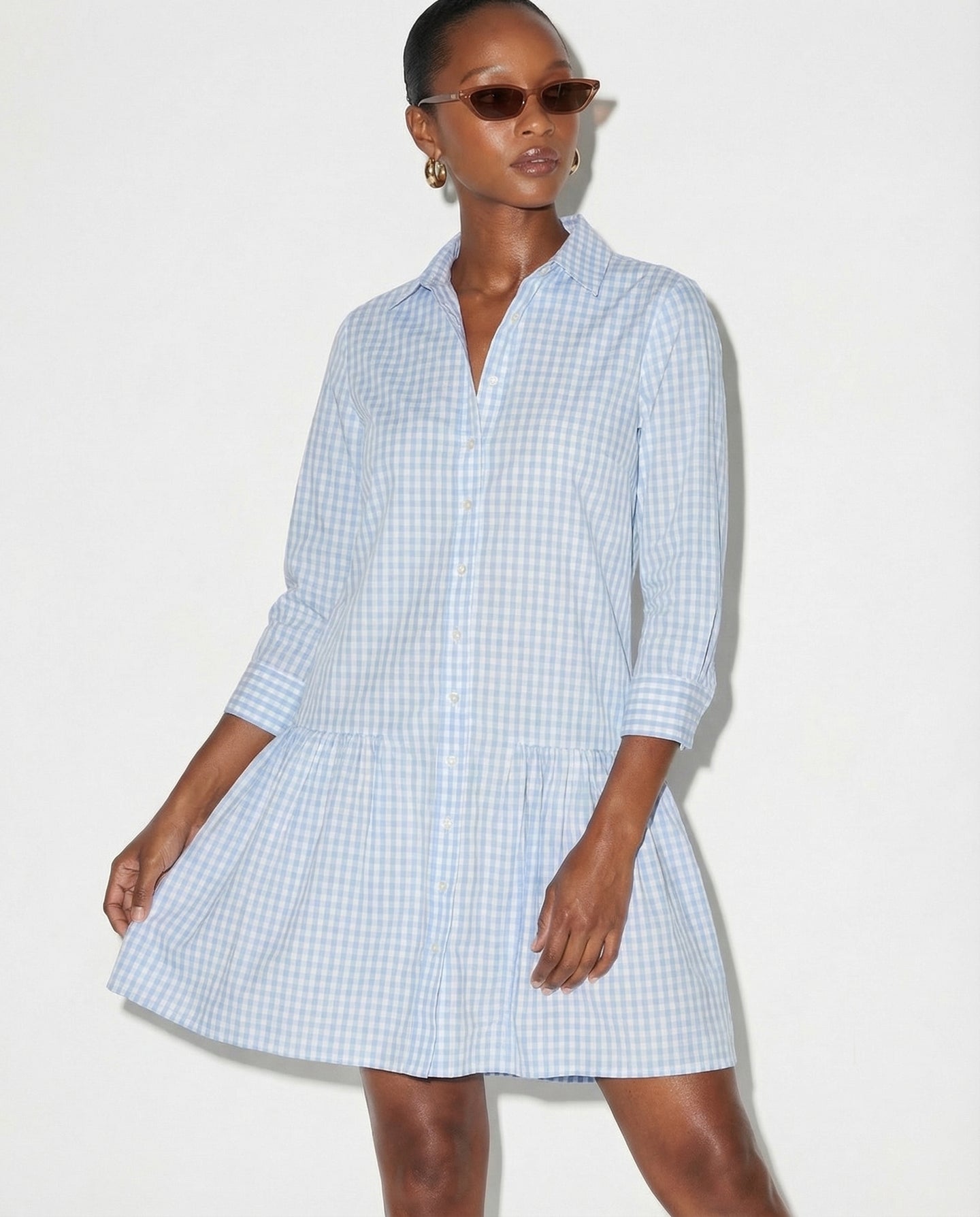 The Shirt by Rochelle Behrens - The Drop Waist Shirt Dress - Sky Blue Check The Shirt by Rochelle Behrens - The Drop Waist Shirt Dress - Sky Blue Check