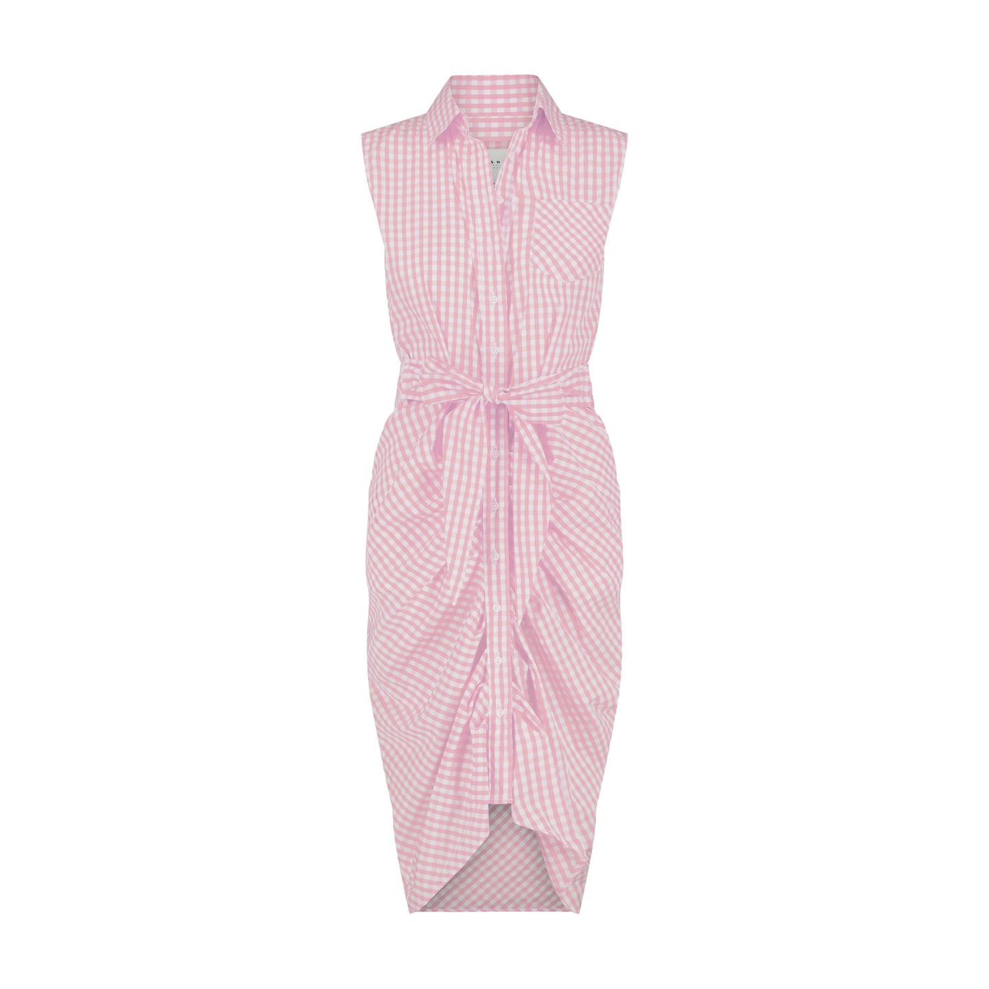 wrap front dress The Sleeveless Wrap Front Dress Pink Gingham / M