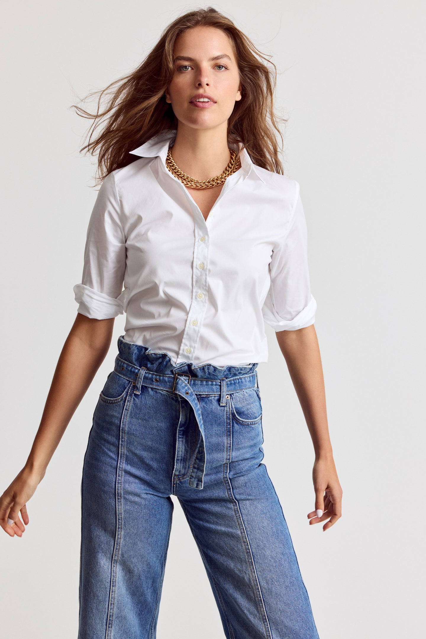 white dress shirts for women Women's 3/4 Cuffed Sleeve Closure Vestido Executives Only Shirt -