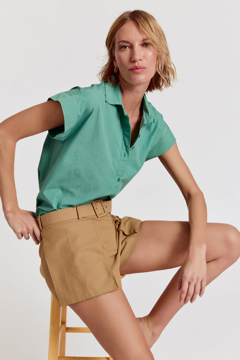 Clip Silk Short Sleeve Boyfriend Shirt Tulipa Black