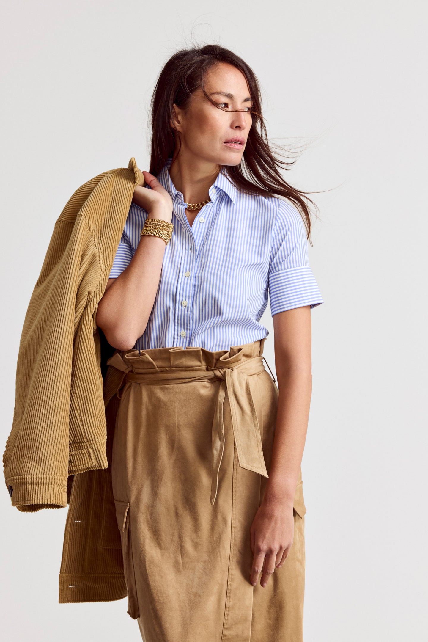 short sleeve dress shirt fashion Women's 100% Cotton Short Sleeve Knit Button Down Shirt
