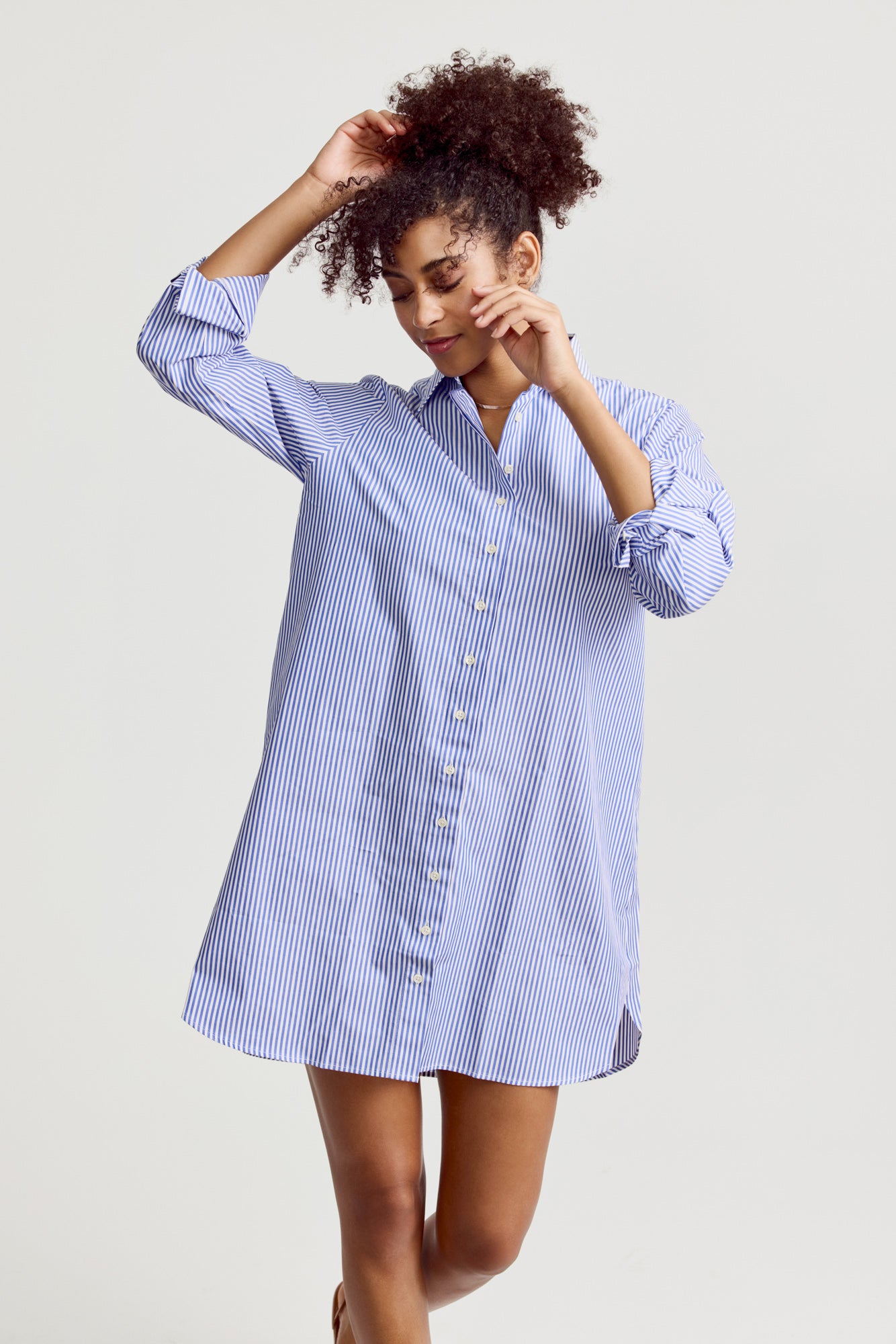 striped shirt dress Forward Blue Stripe Cotton Midi Dr Pretty in Pinstripes Blue Cotton Stripe Button Front Maxi Shirt Dress is the kind of dress that instantly makes getting dressed feel easy EZAPINE Womens Striped Shirt Mini