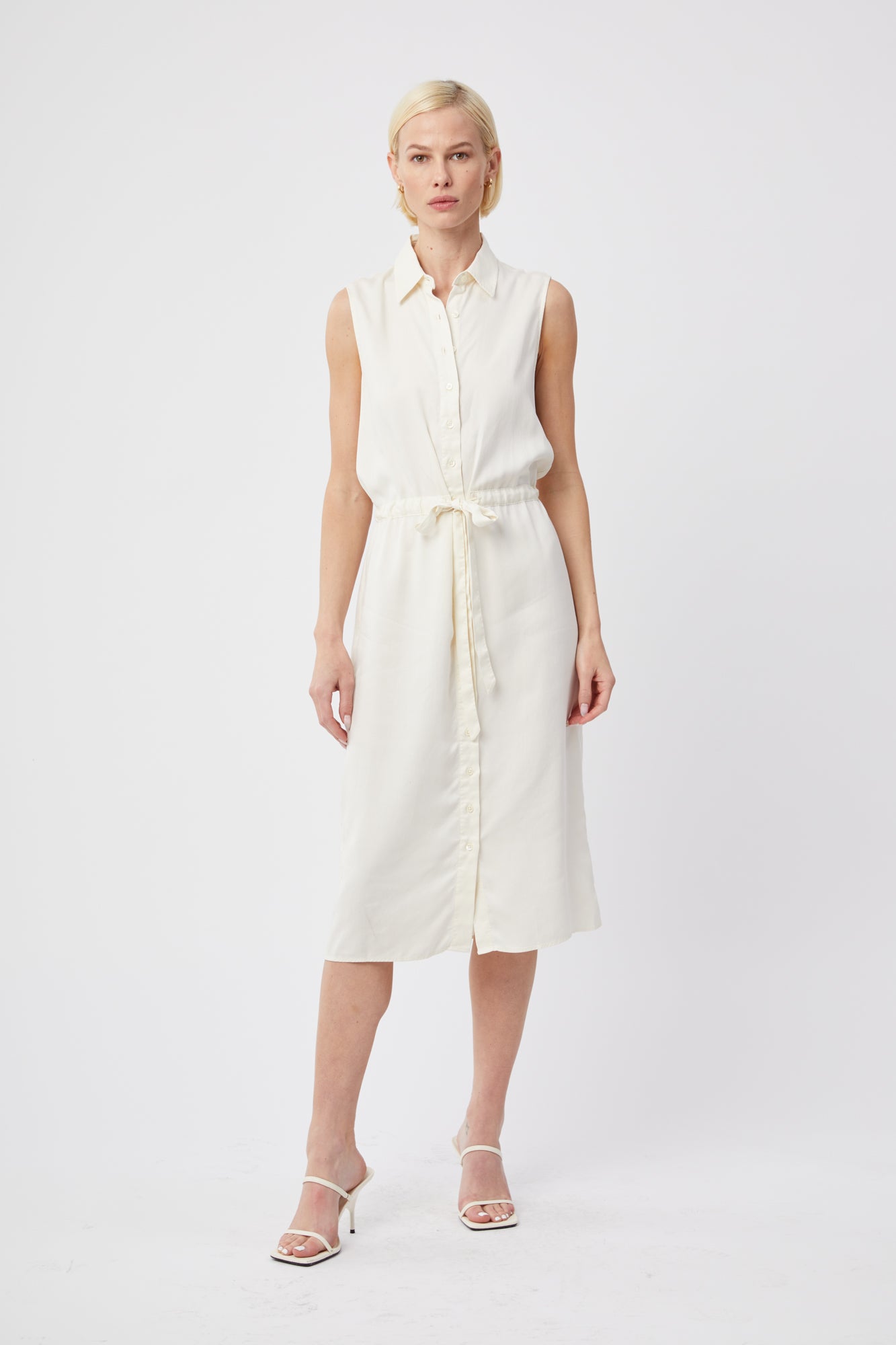 The Sleeveless Shirtdress w/ Tie Waist