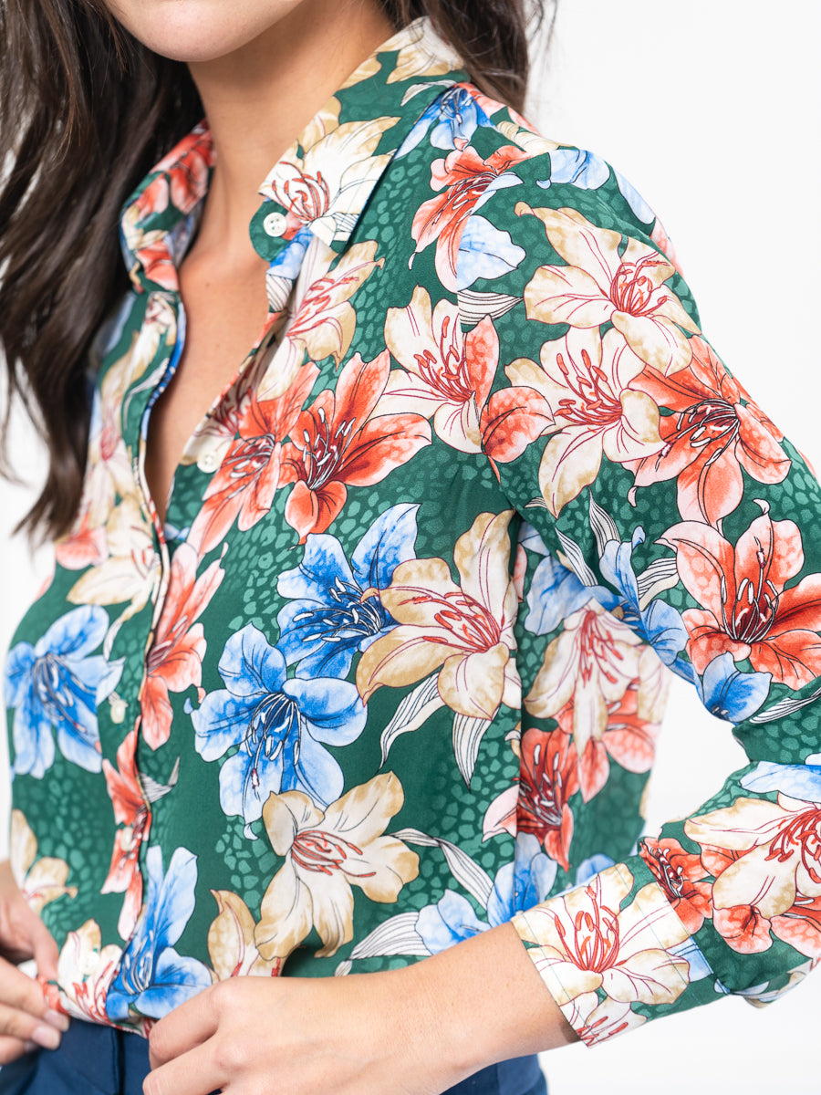 The Signature Shirt in Green Floral Watercolor