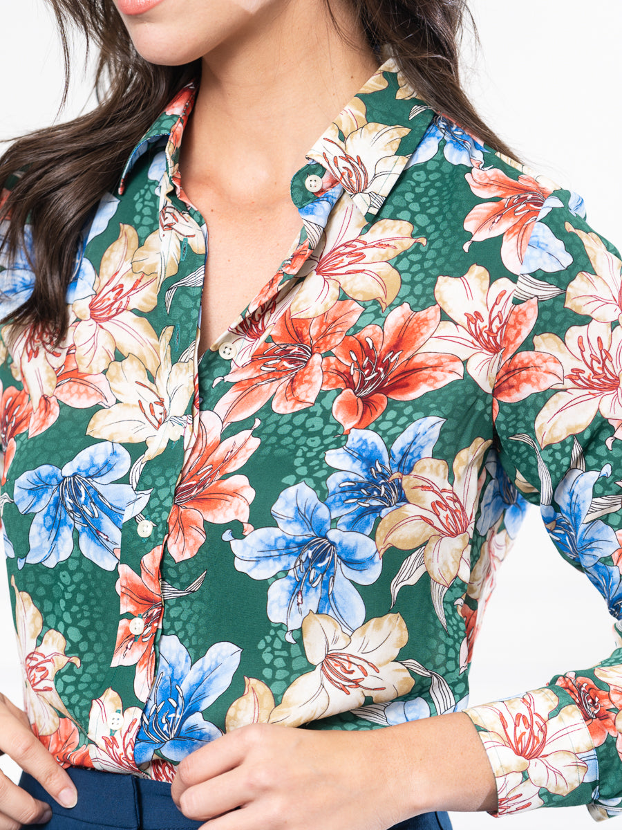 The Signature Shirt in Green Floral Watercolor