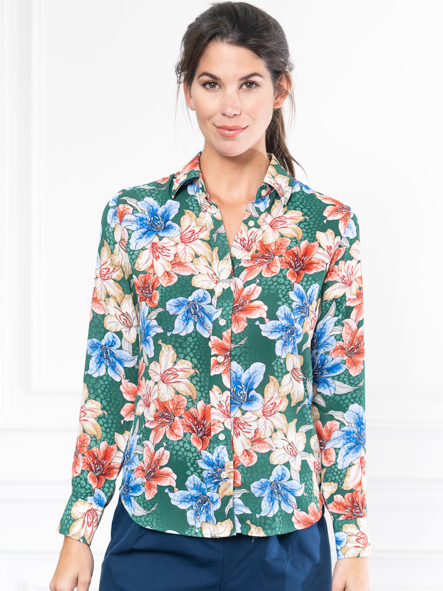The Signature Shirt in Green Floral Watercolor