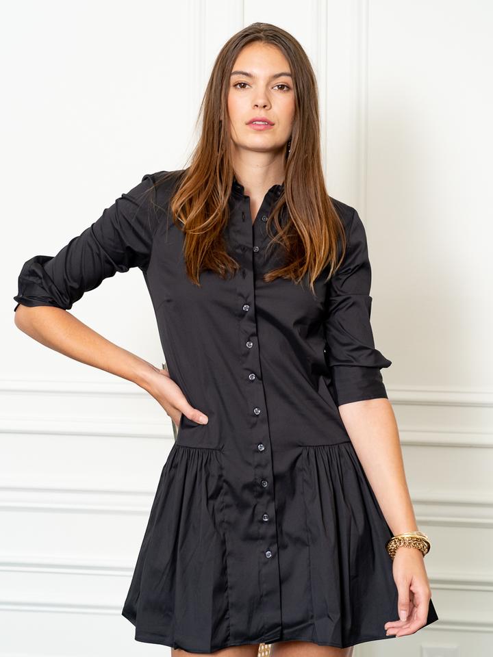 The Drop Waist Shirt Dress Black / S The Drop Waist Shirt Dress Black / S
